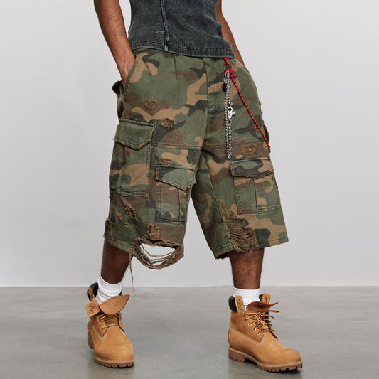 Distressed Camo Shorts