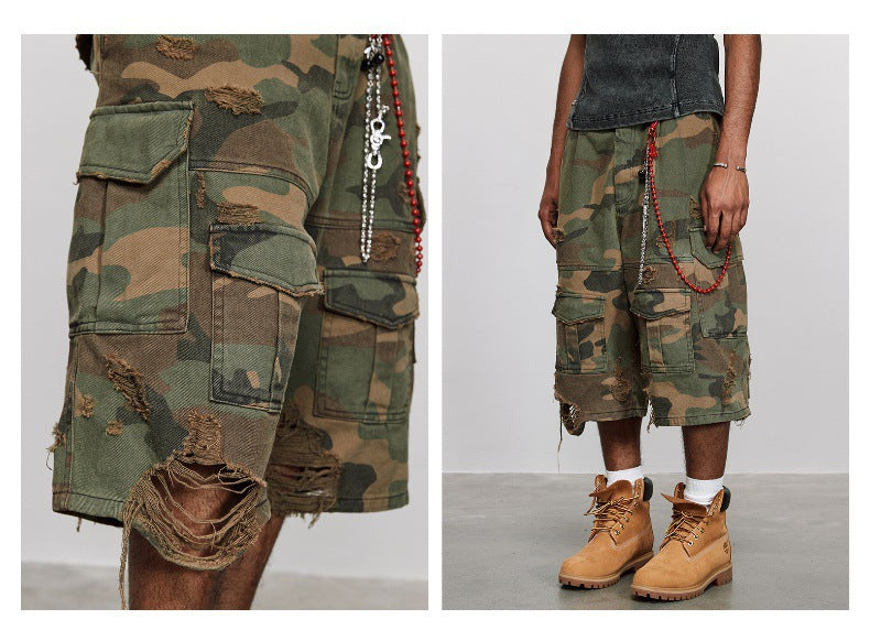 Distressed Camo Shorts