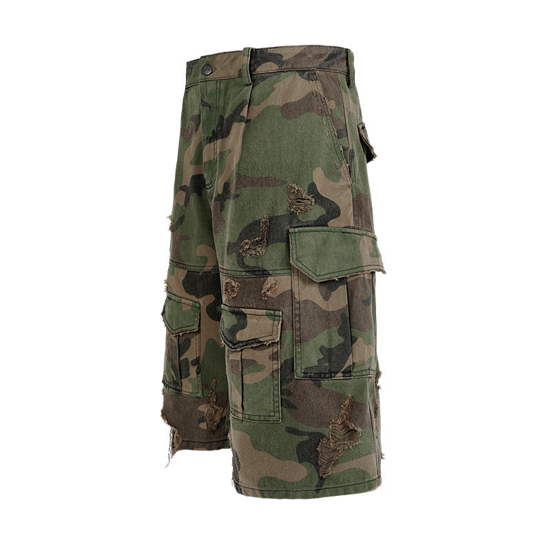 Distressed Camo Shorts