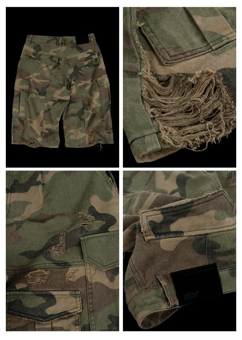 Distressed Camo Shorts